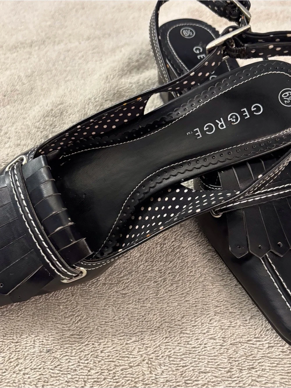 George Black Slingback Heels with Fringe and Contrast Stitching SZ 6.5 MARA